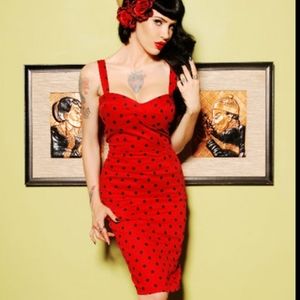Deadly Dames polkadot pinup wiggle bombshell dress